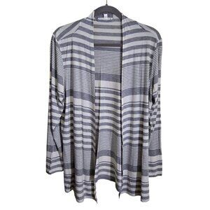 Cyrus Gray White Striped Lightweight Open Front Cardigan Sweater Size L